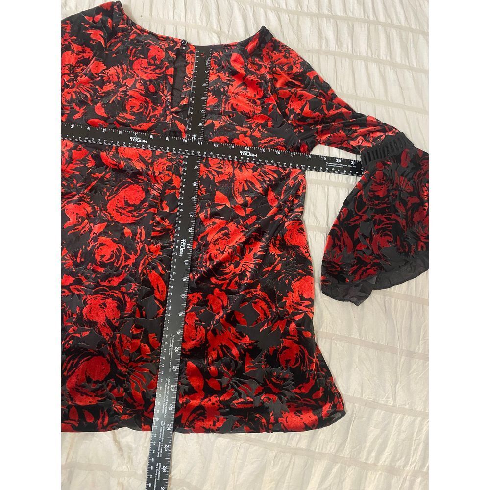 Cupio Women's Burnout Blouse Sz L Velvet Red Black Bell Sleeve Whimsygoth Gypsy - Picture 6 of 6